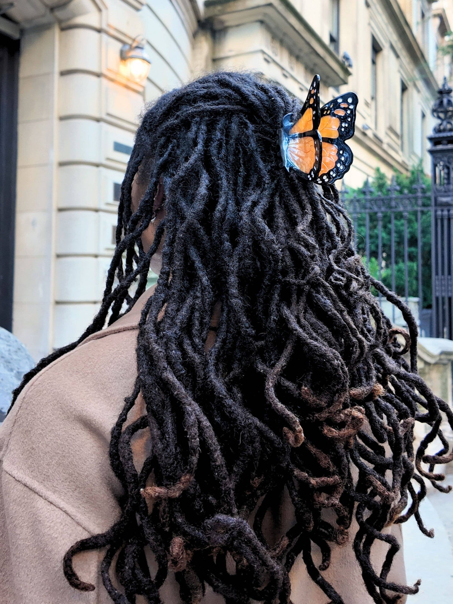 Solar Eclipse Hand-painted Monarch Butterfly Claw Hair Clip | Eco-Friendly: Orange