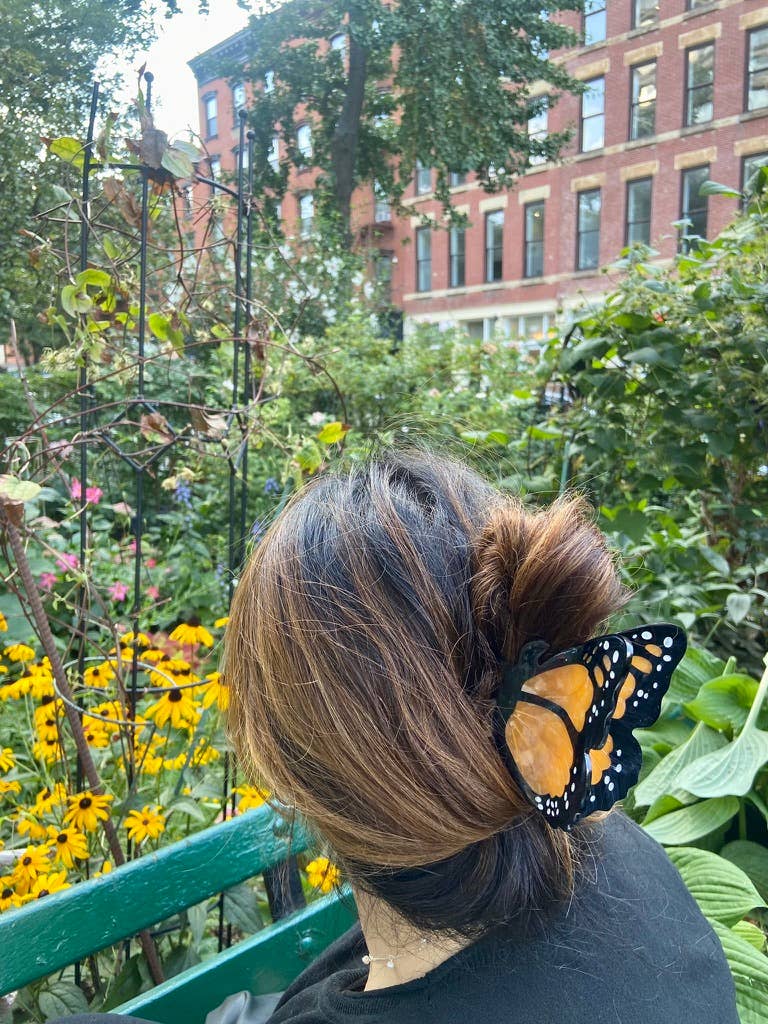 Solar Eclipse Hand-painted Monarch Butterfly Claw Hair Clip | Eco-Friendly: Orange