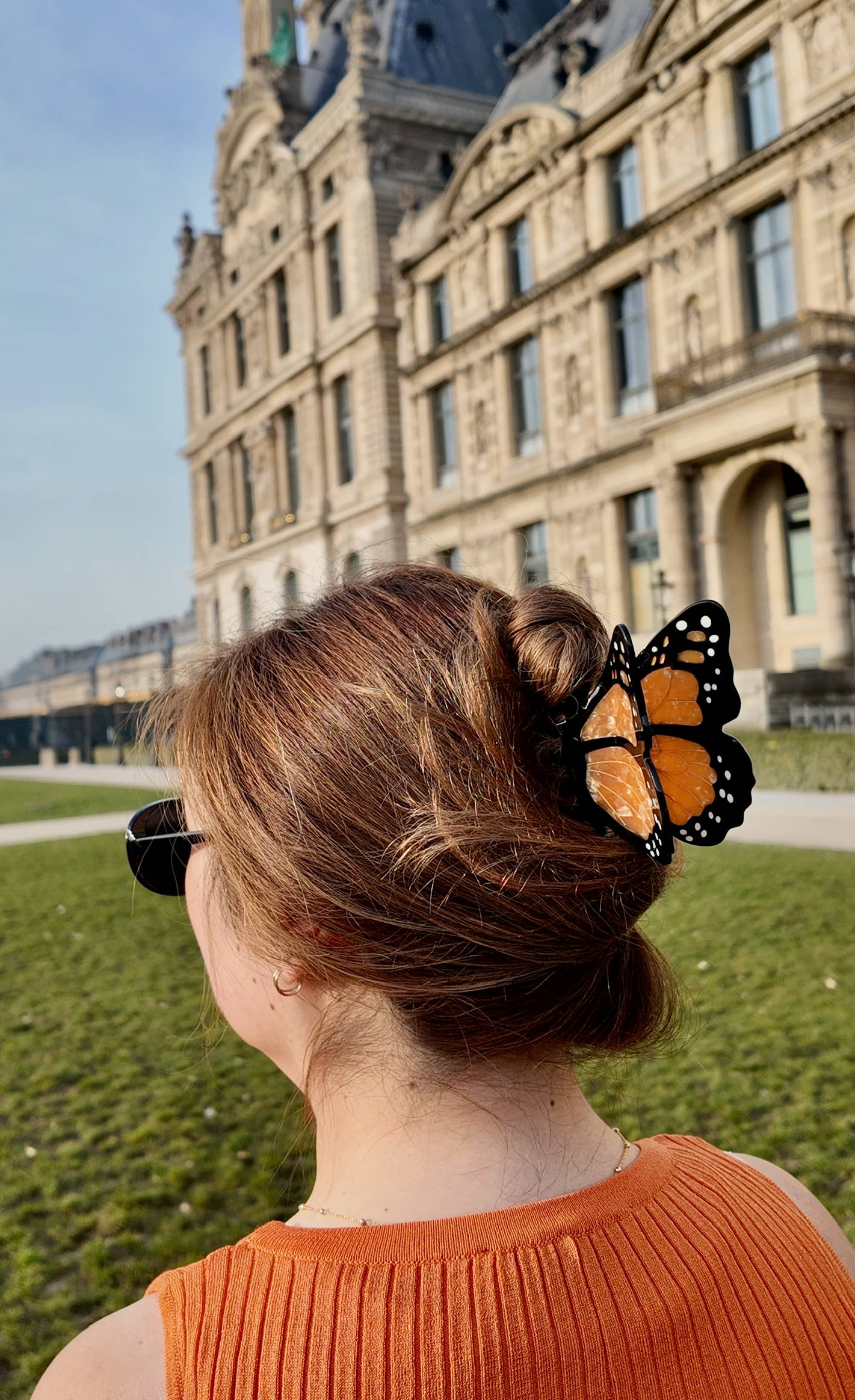 Solar Eclipse Hand-painted Monarch Butterfly Claw Hair Clip | Eco-Friendly: Orange