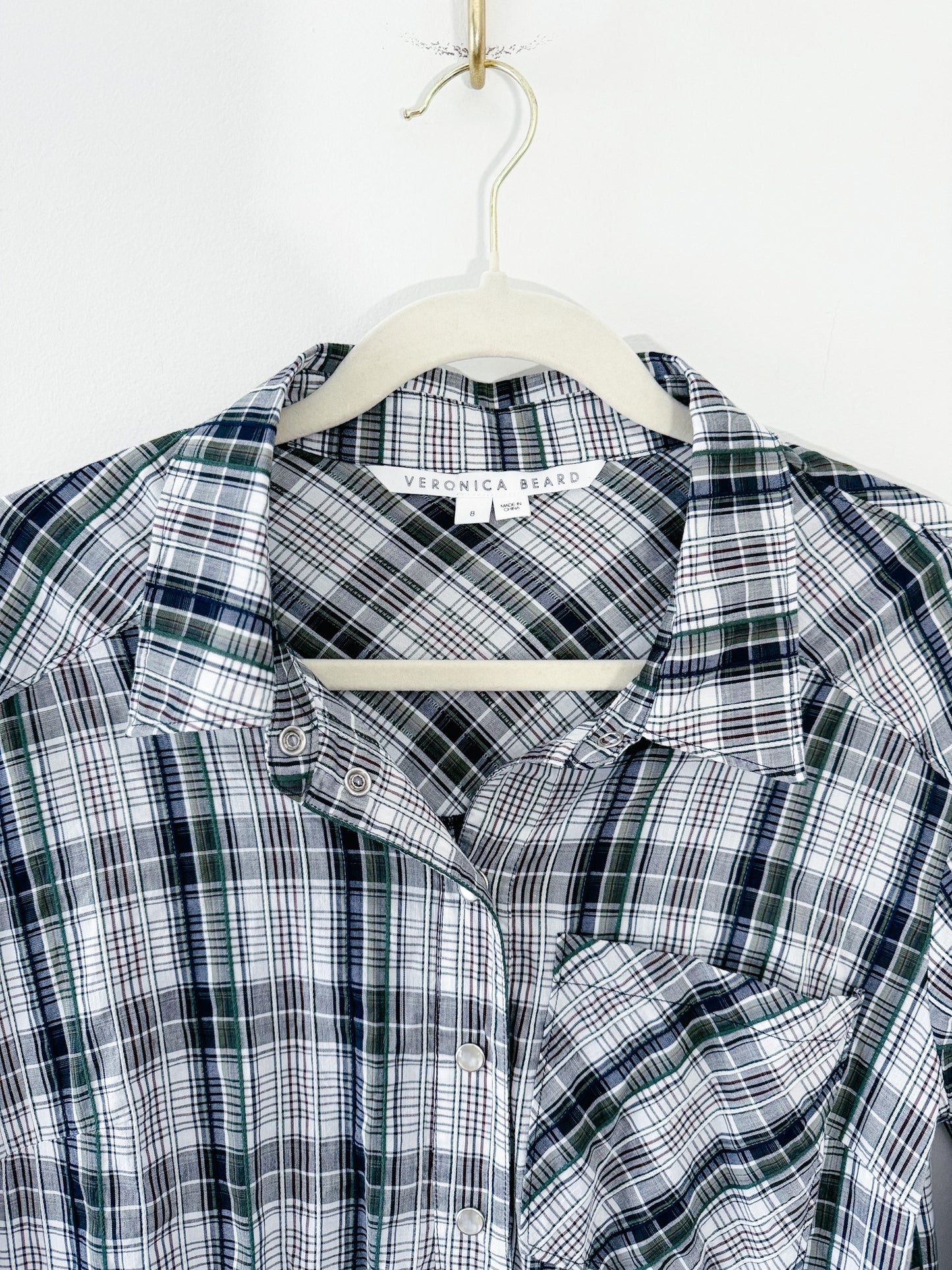 Veronica Beard Valle Plaid Ruched Shirt Dress, Size 8