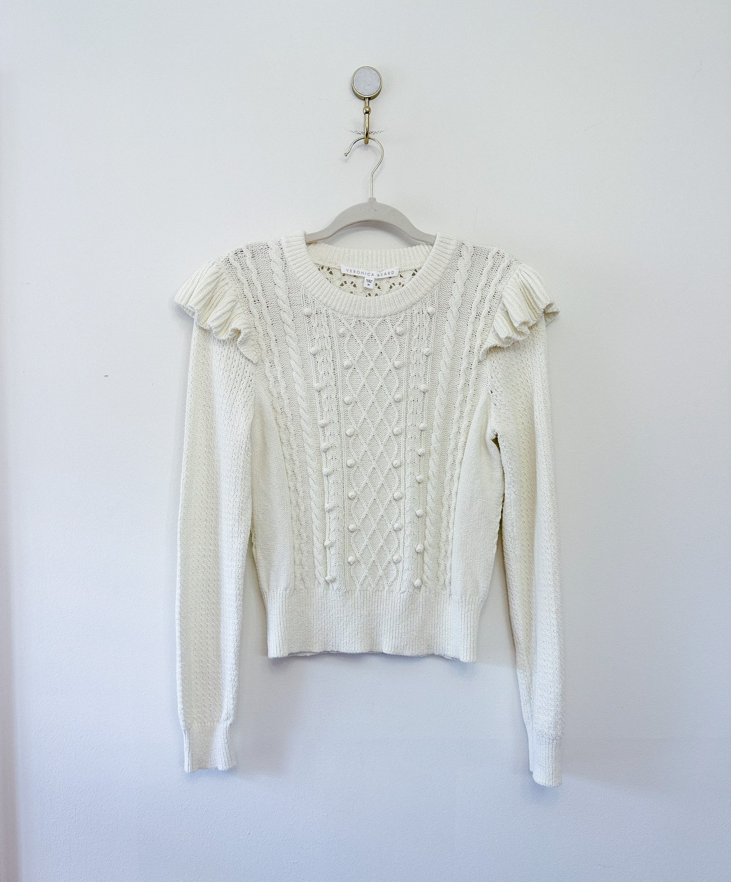 Veronica Beard Earl Crew Neck Cable Sweater, Size Medium