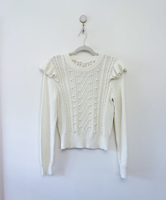 Veronica Beard Earl Crew Neck Cable Sweater, Size Medium
