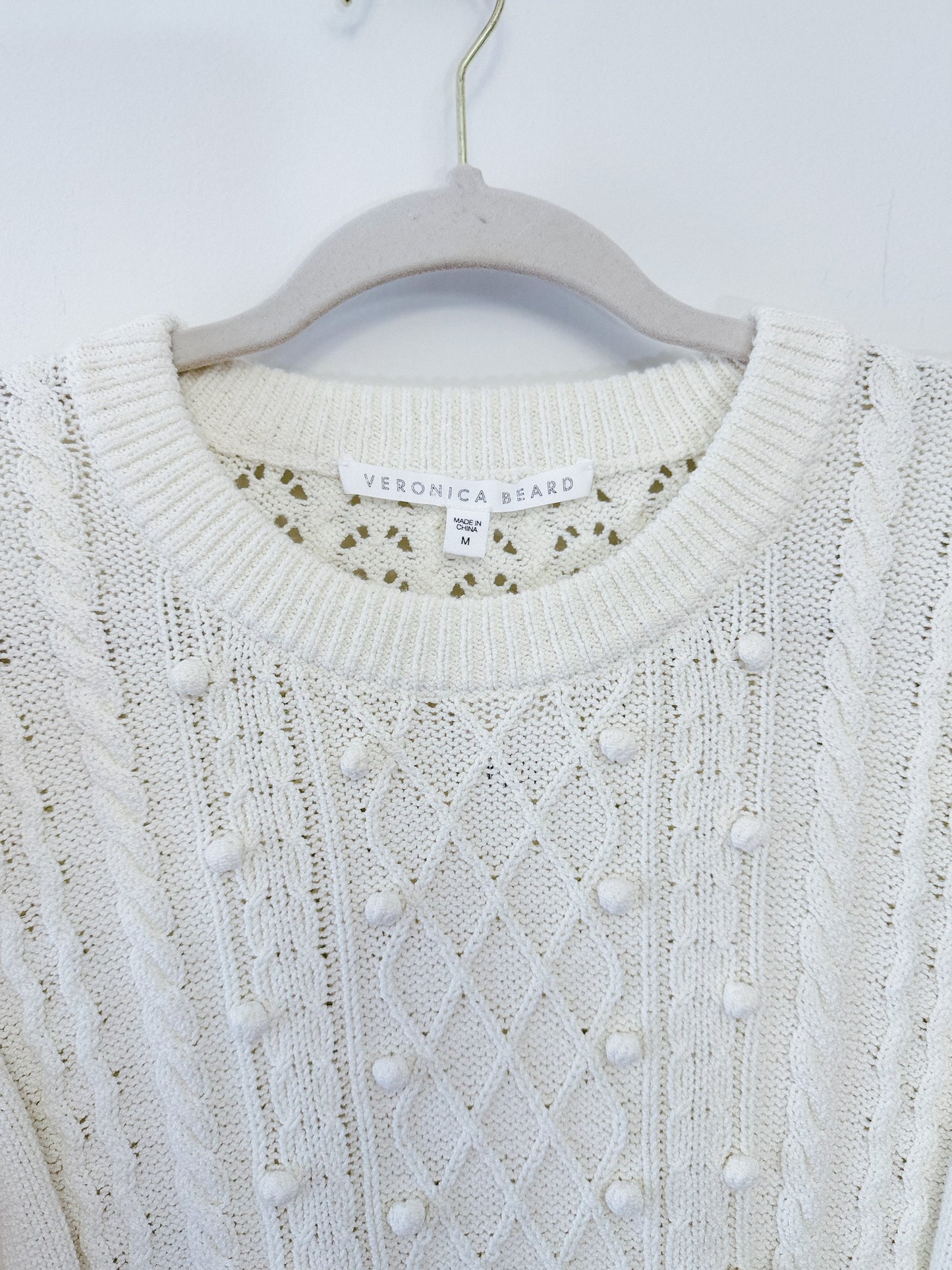 Veronica Beard Earl Crew Neck Cable Sweater, Size Medium