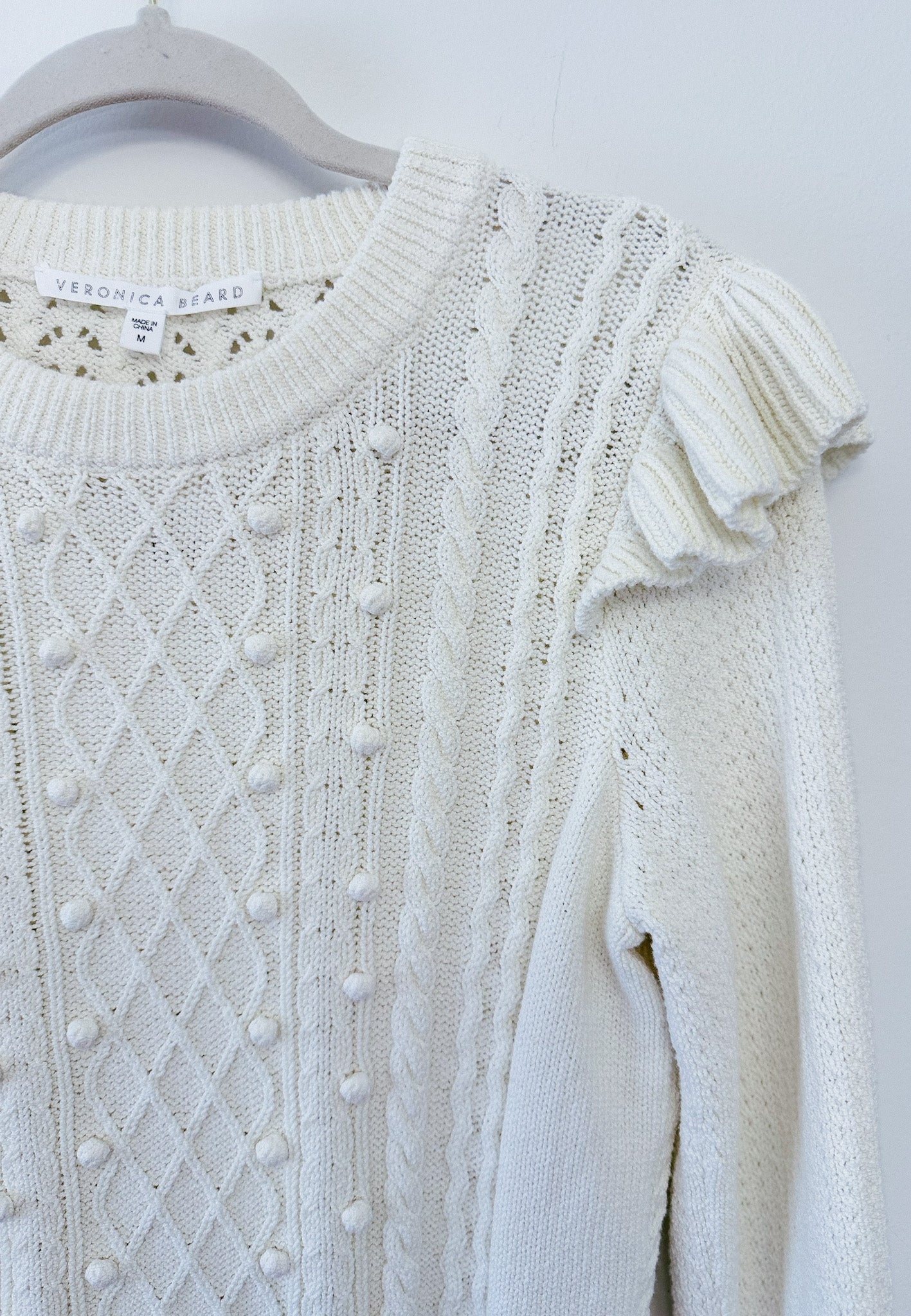 Veronica Beard Earl Crew Neck Cable Sweater, Size Medium