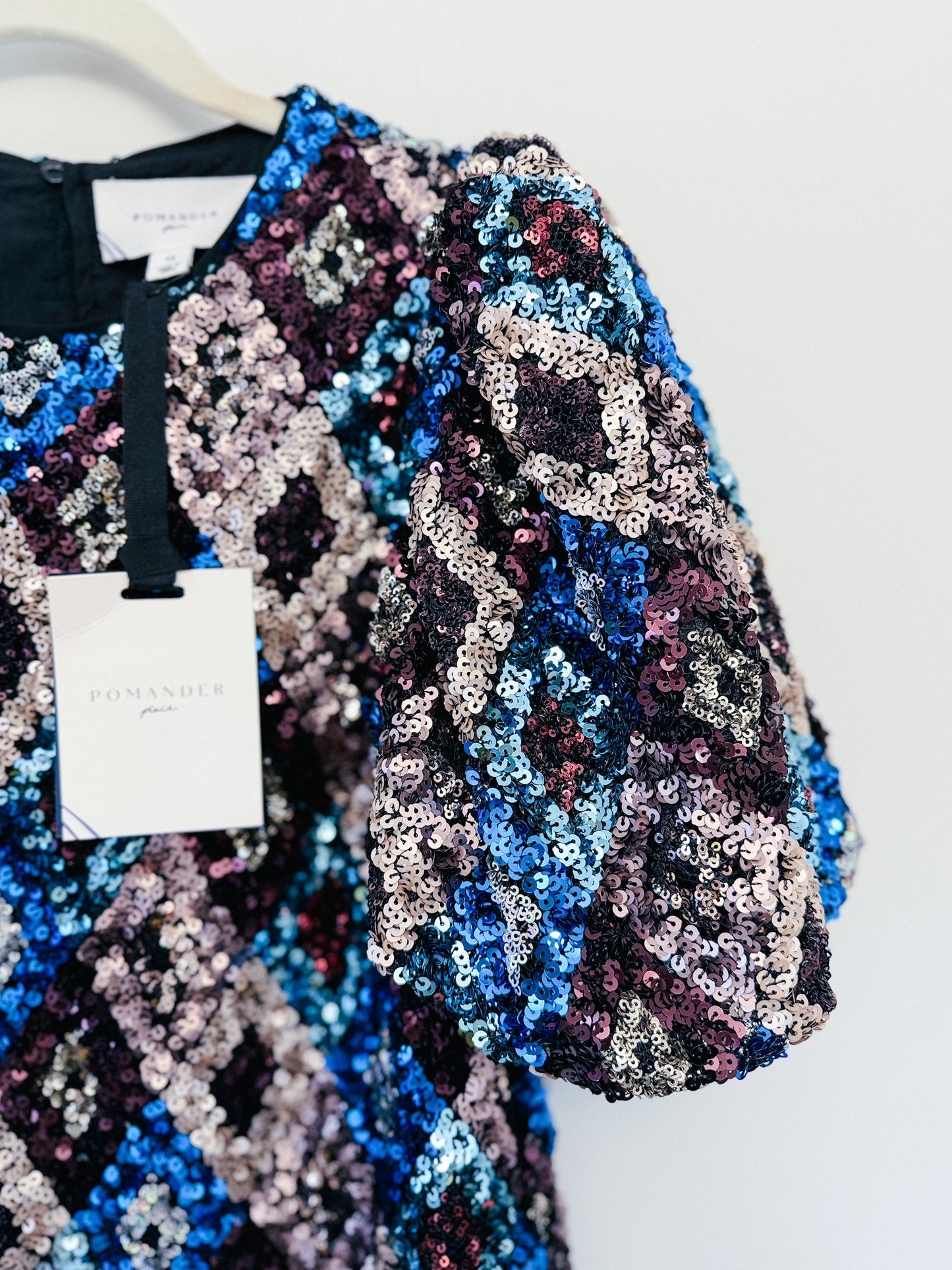 Pomander Place Multi Sequin Jada Blouse, Size Medium