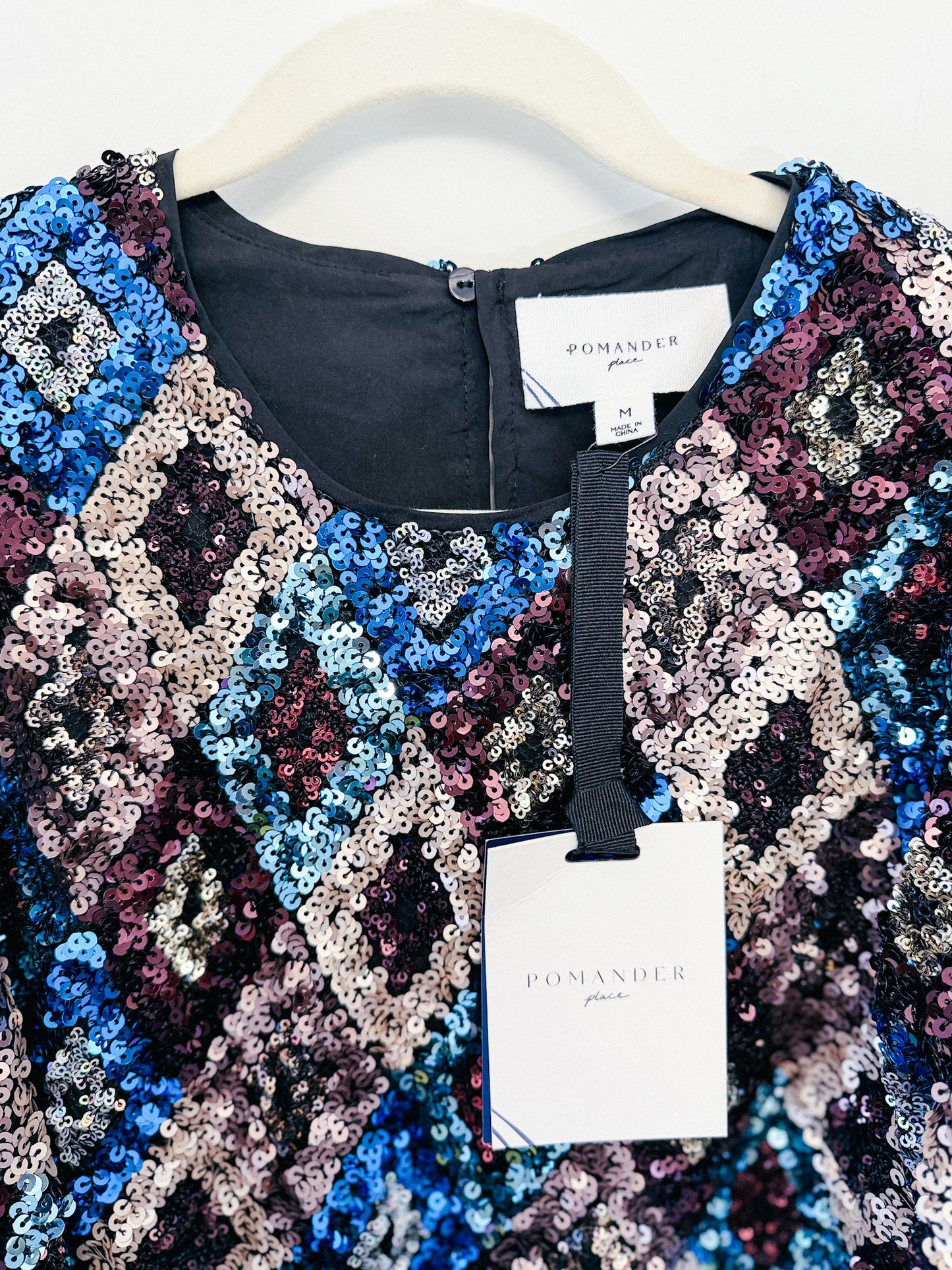 Pomander Place Multi Sequin Jada Blouse, Size Medium