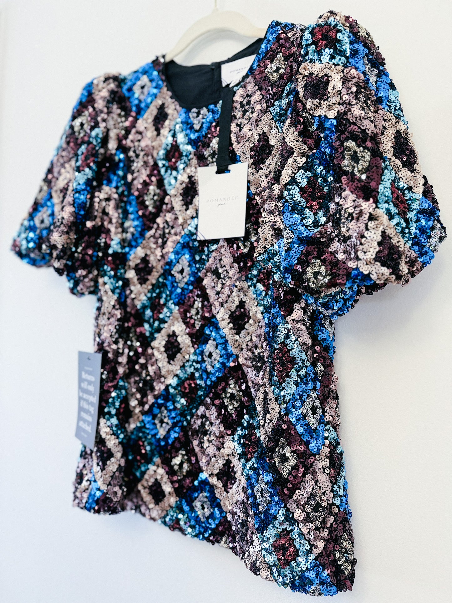 Pomander Place Multi Sequin Jada Blouse, Size Medium