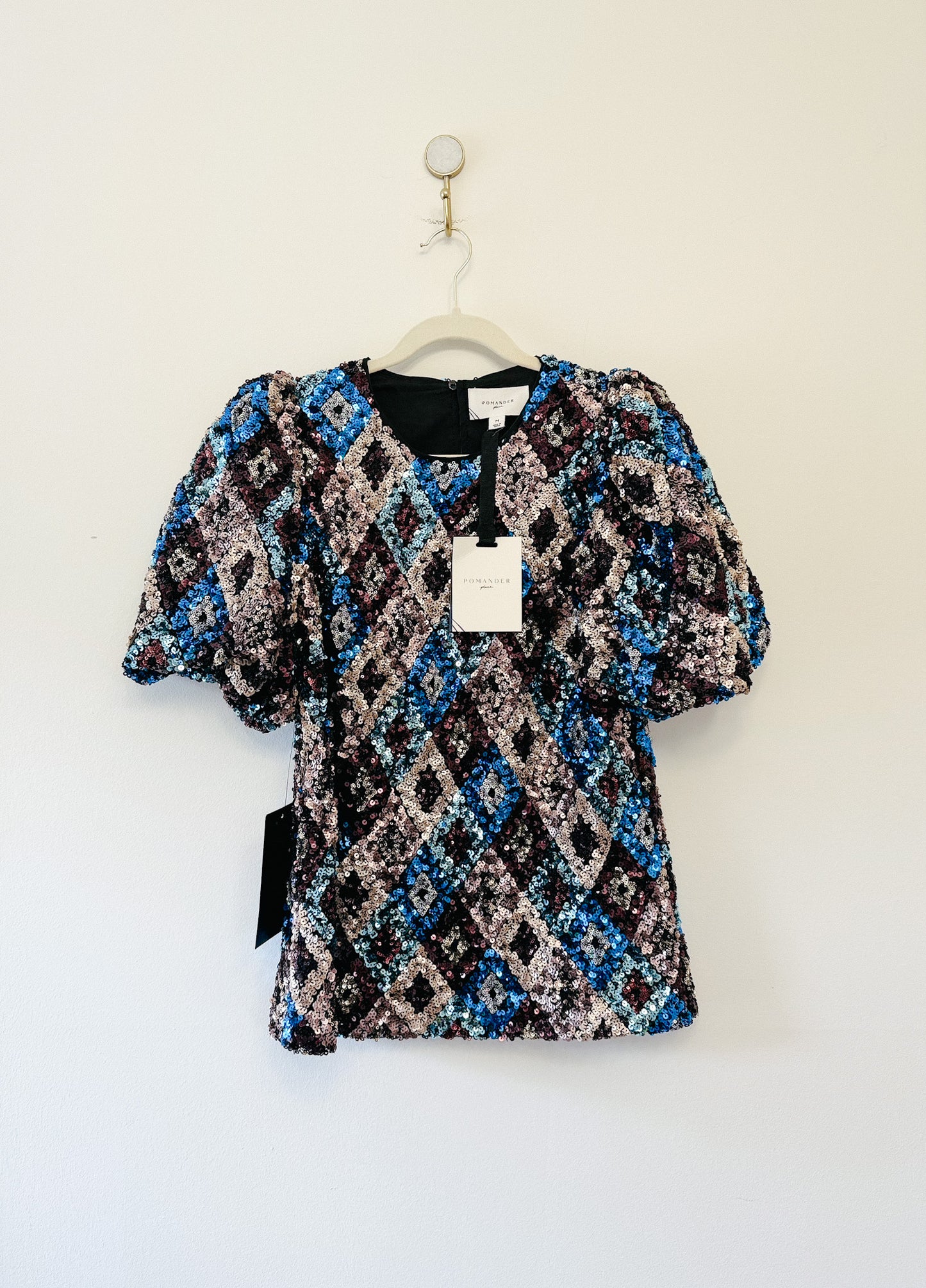 Pomander Place Multi Sequin Jada Blouse, Size Medium