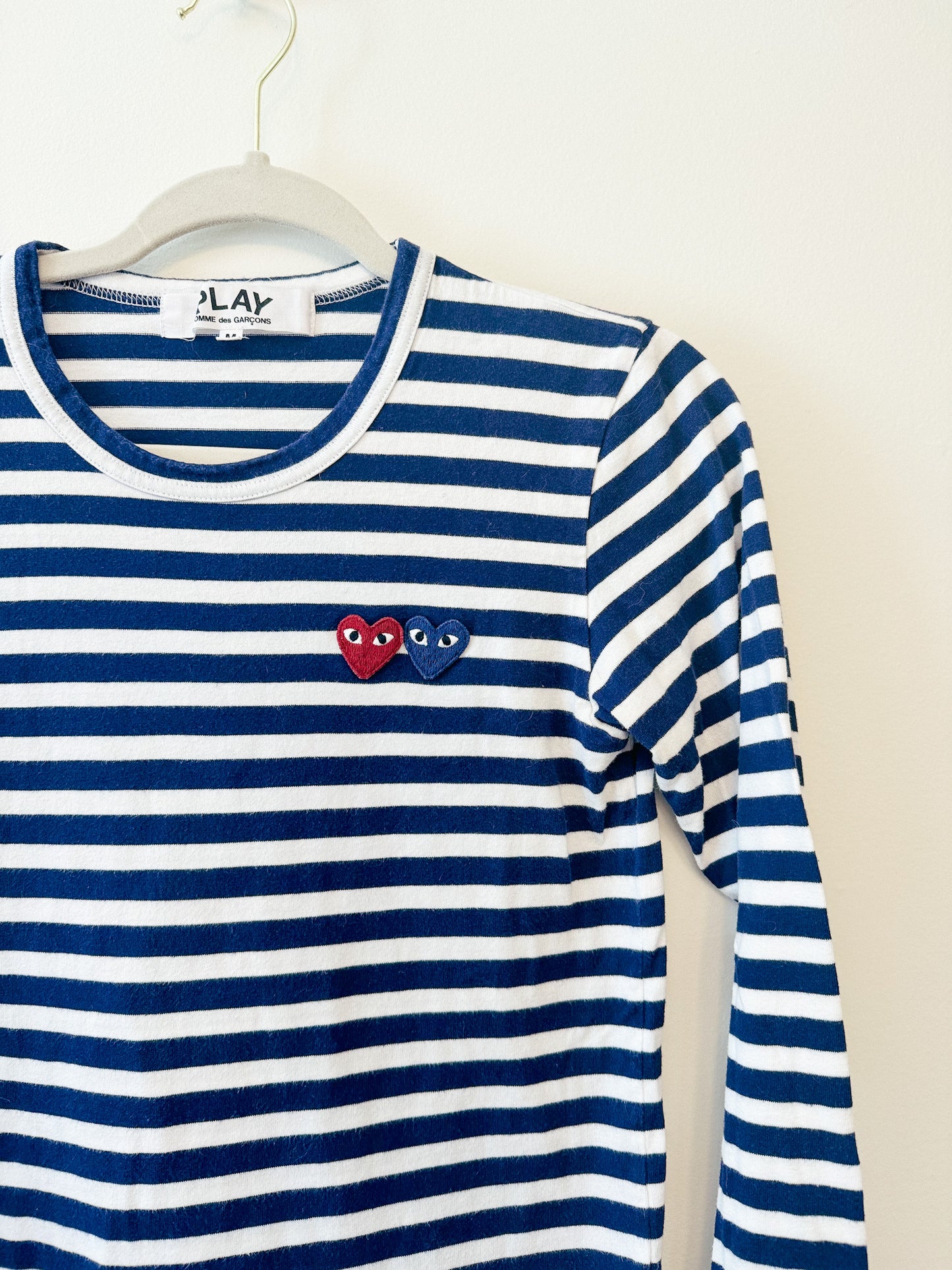 Comme des Garçons PLAY Two Hearts Breton Stripe Cotton Tee