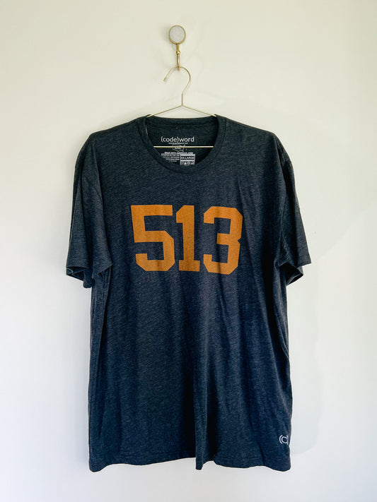 Cincinnati Ohio 513 Area Code Unisex Heathered Charcoal T-Shirts: Size XXL