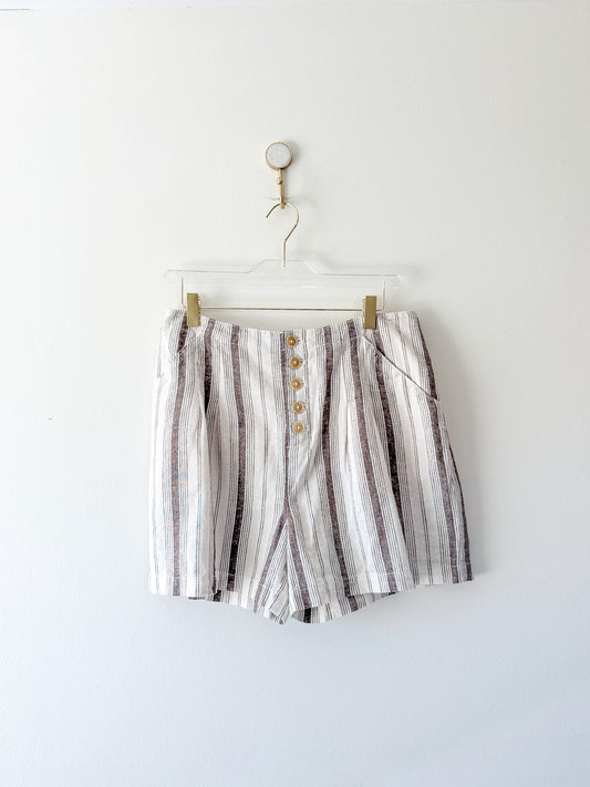 by Anthropologie White Striped Linen Blend High Rise Beachgoer Shorts, Size 6
