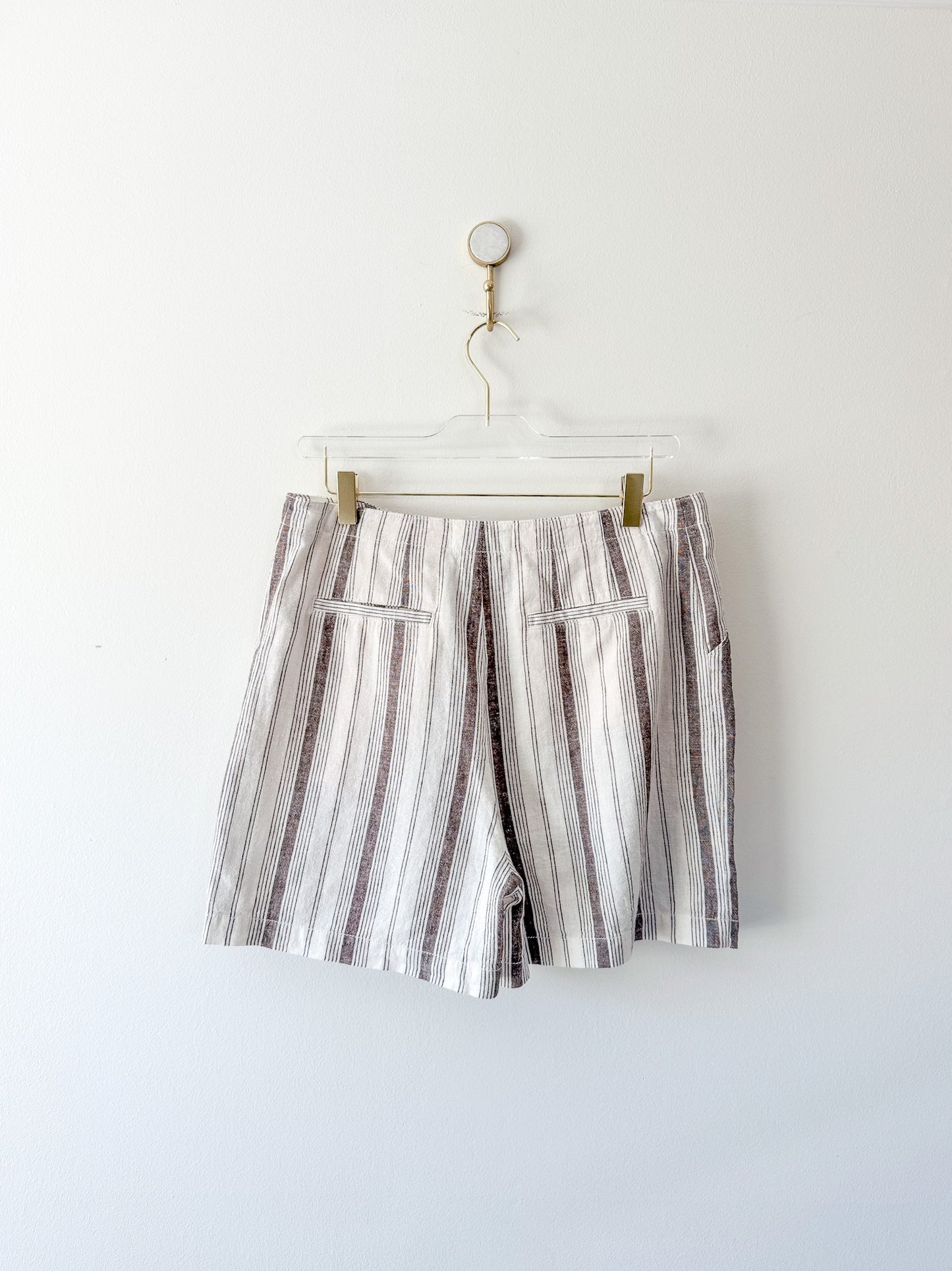 by Anthropologie White Striped Linen Blend High Rise Beachgoer Shorts