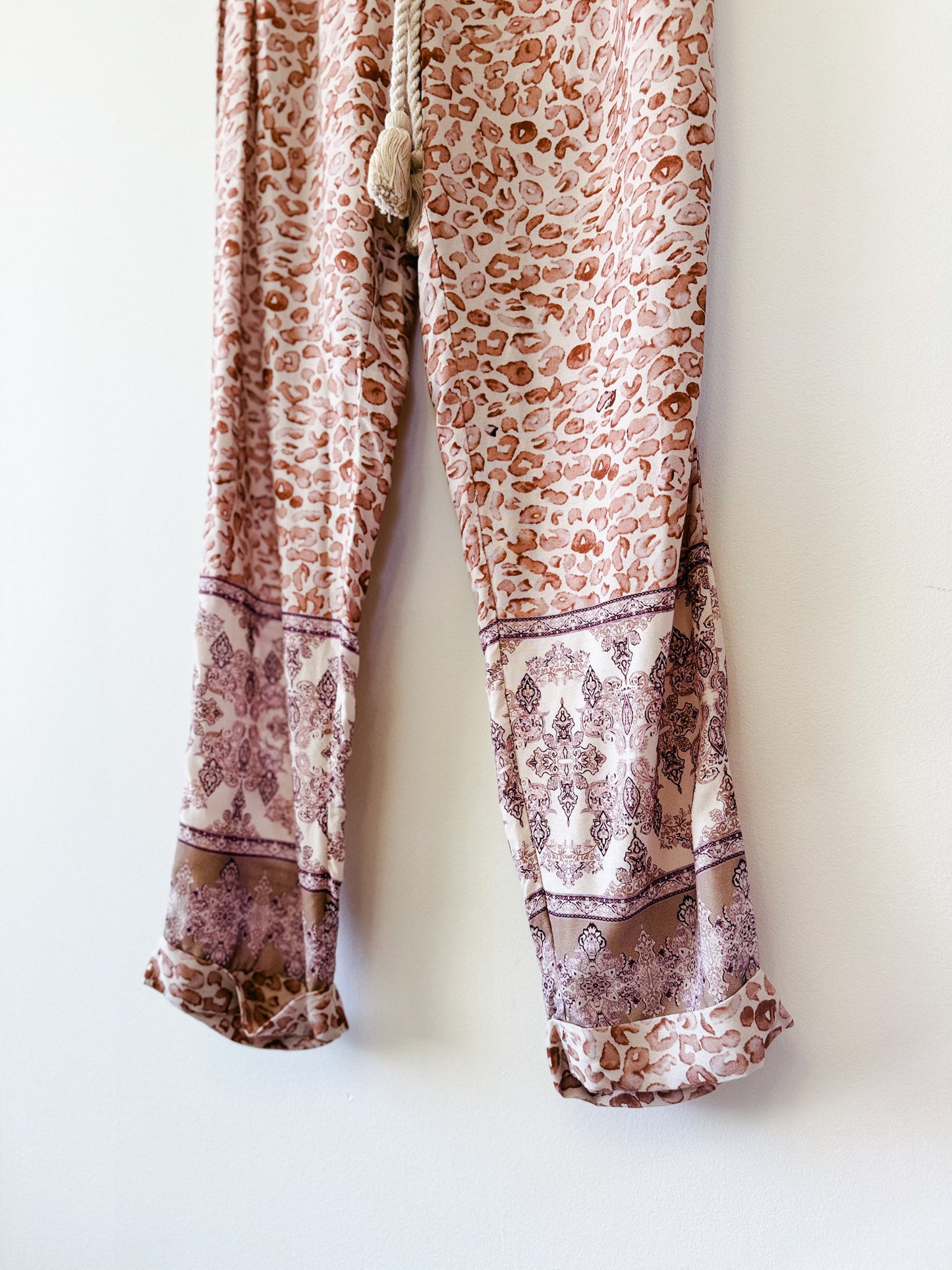 Ollari Anthropologie Animal Print Oversized Pants w Rope Tie Belt