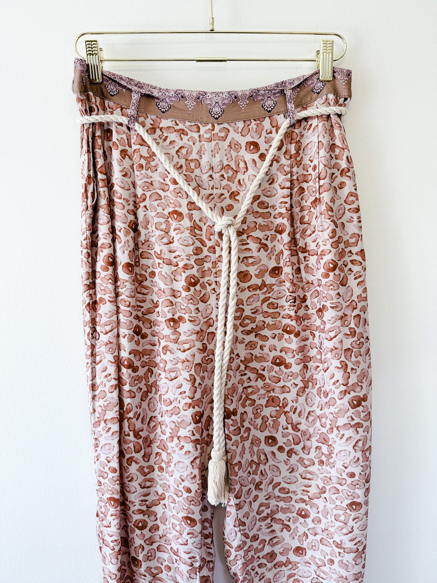 Ollari Anthropologie Animal Print Oversized Pants w Rope Tie Belt