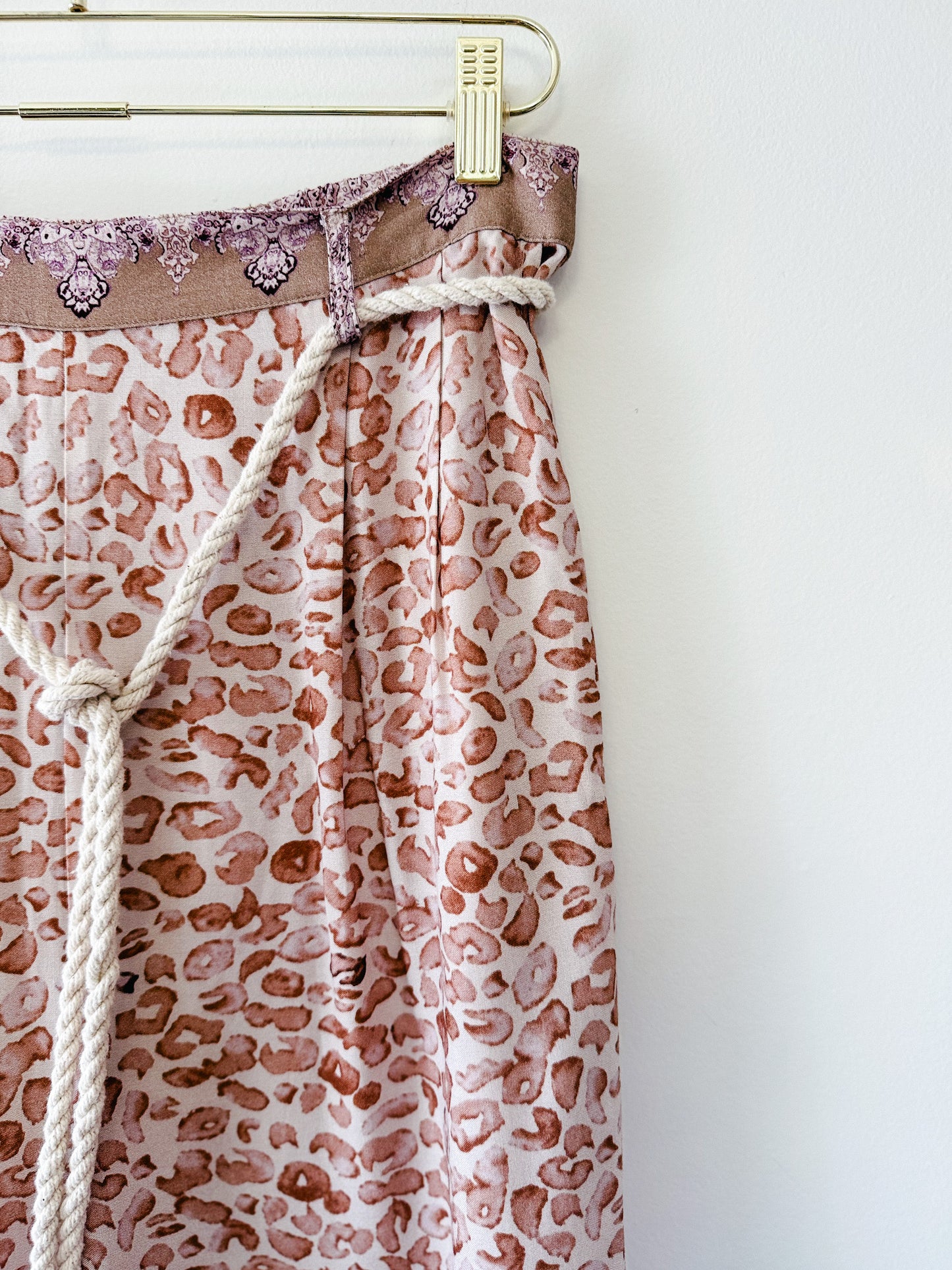 Ollari Anthropologie Animal Print Oversized Pants w Rope Tie Belt