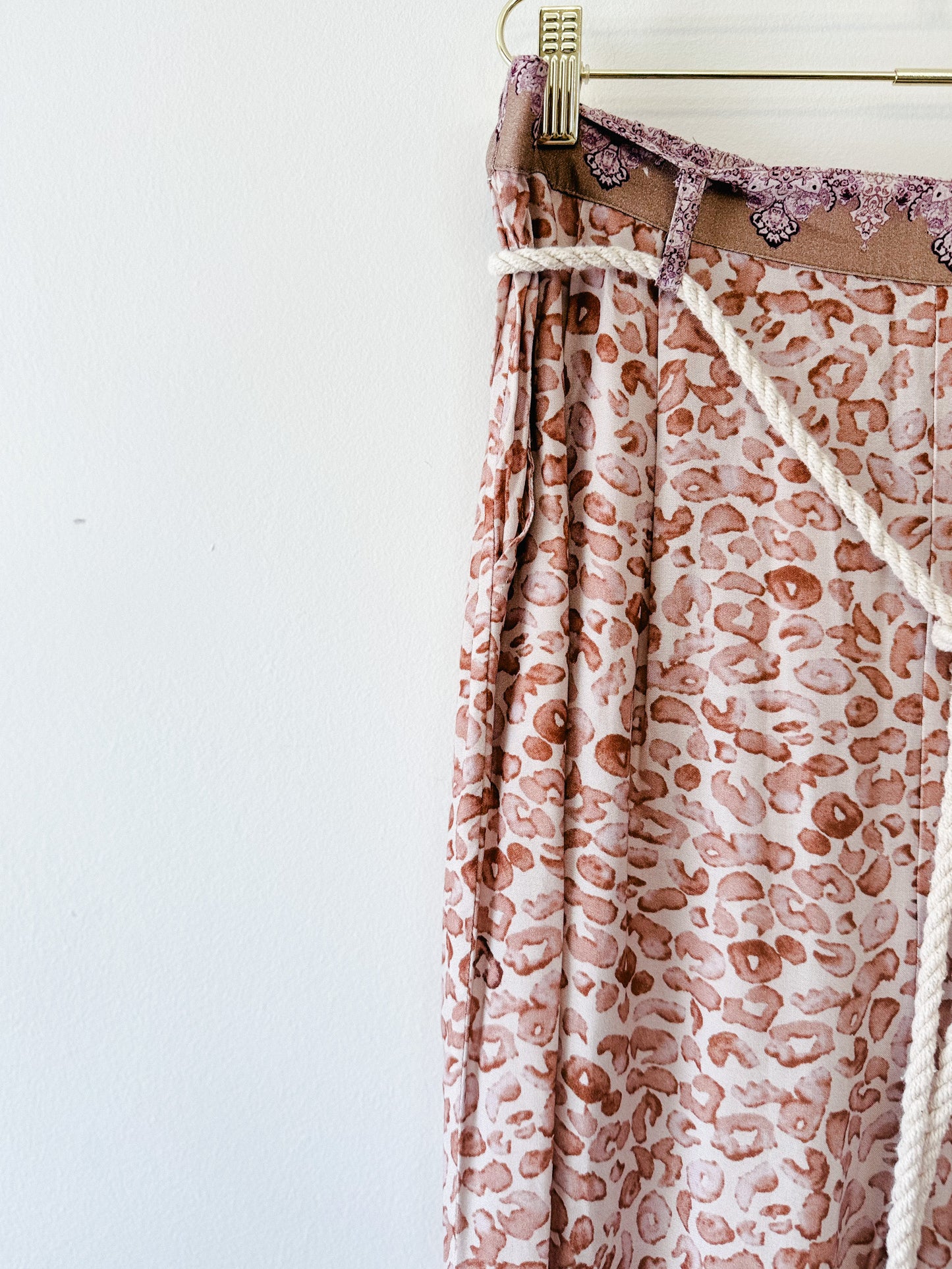Ollari Anthropologie Animal Print Oversized Pants w Rope Tie Belt