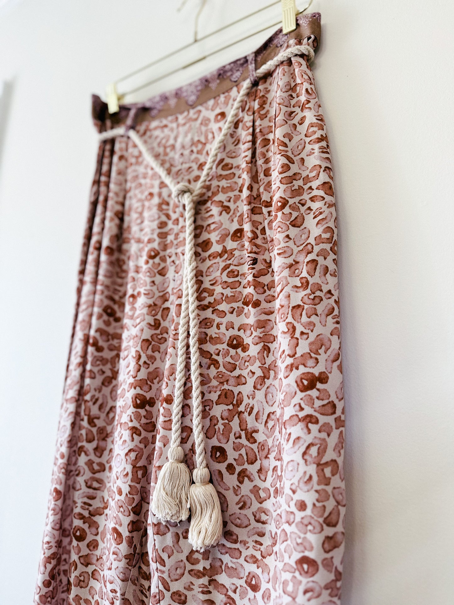 Ollari Anthropologie Animal Print Oversized Pants w Rope Tie Belt