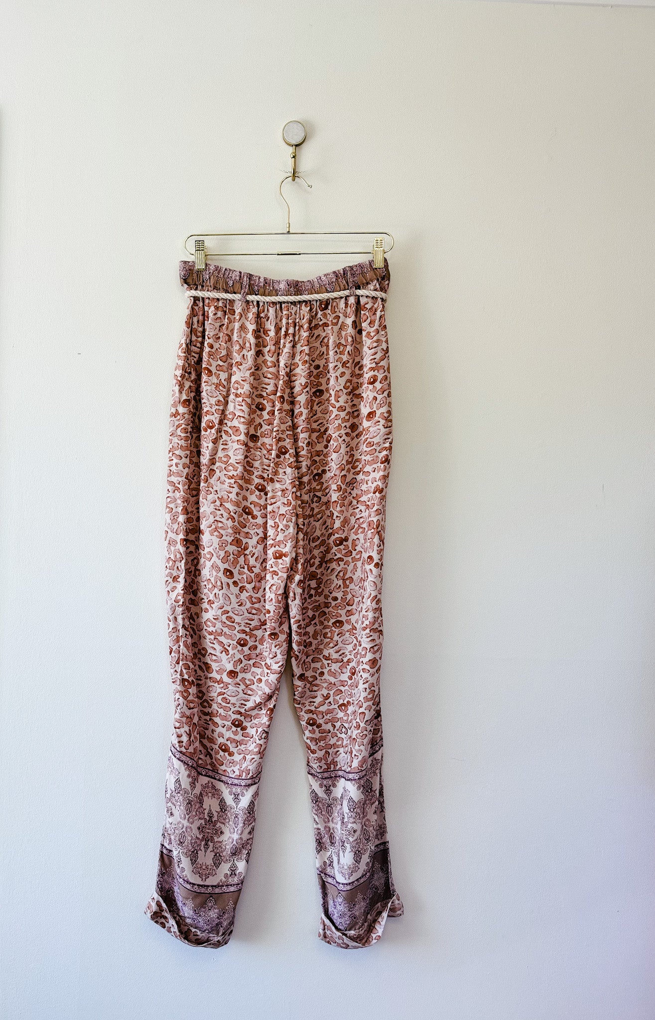 Ollari Anthropologie Animal Print Oversized Pants w Rope Tie Belt