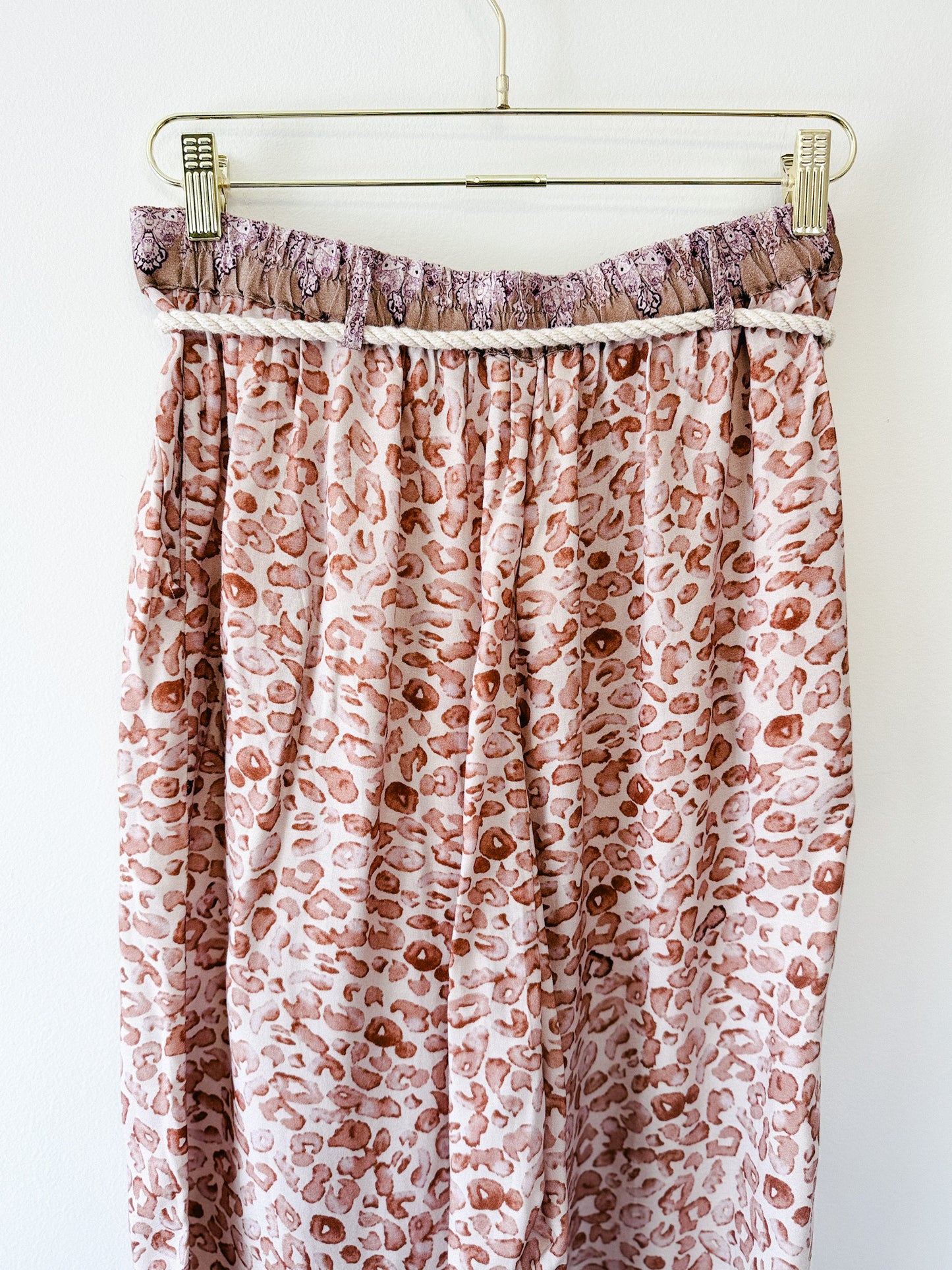 Ollari Anthropologie Animal Print Oversized Pants w Rope Tie Belt