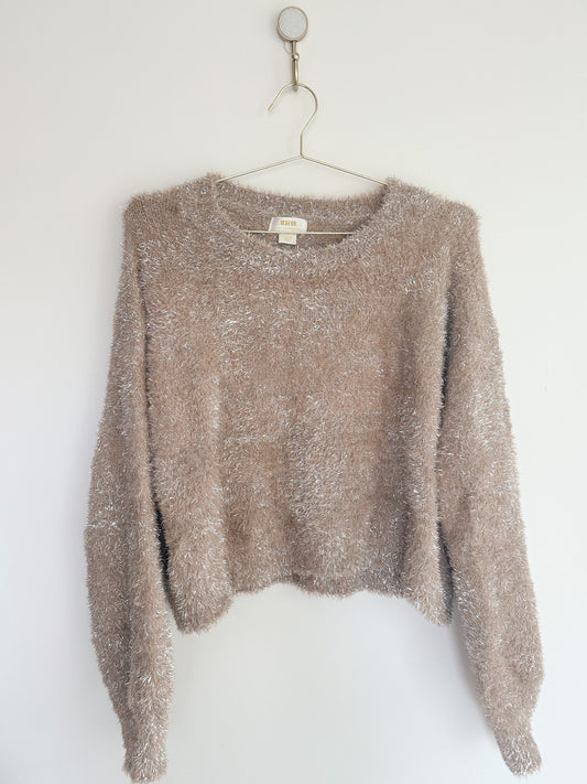 Maeve by Anthropologie Tinsel Eyelash Sweater in Sand/Sable