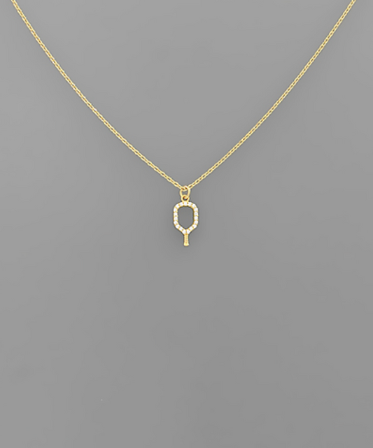 Pave Outline Pickleball Pendant Necklace