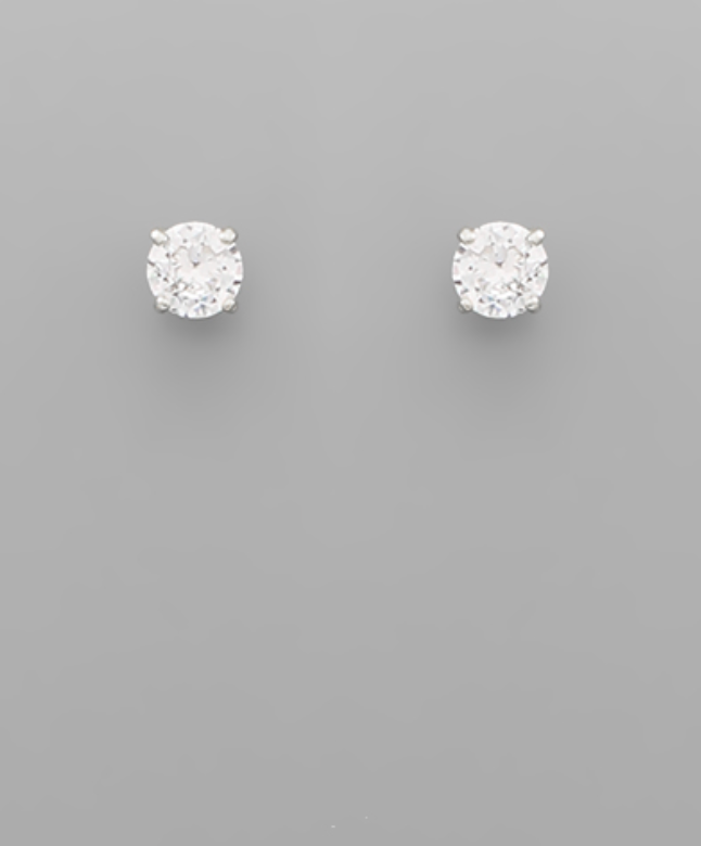 cubic zirconia stud earrings in rhodium