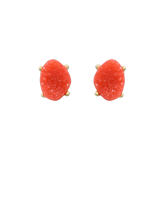 coral druzy stud earrings