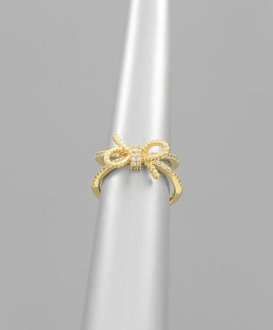 Double Layered Gold Pave Bow Ring