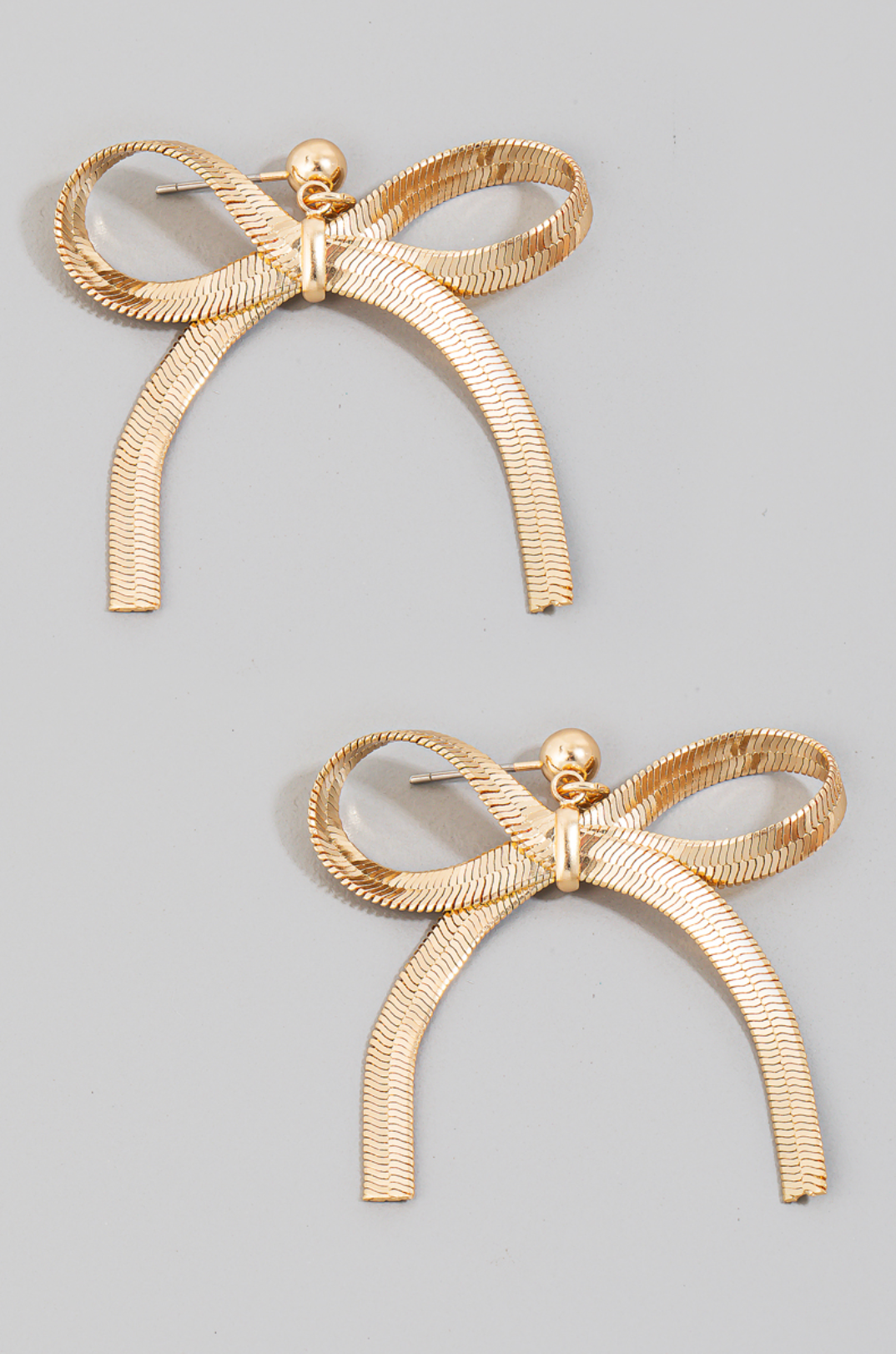 Flat Chain Ribbon Bow Dangle Stud Earrings