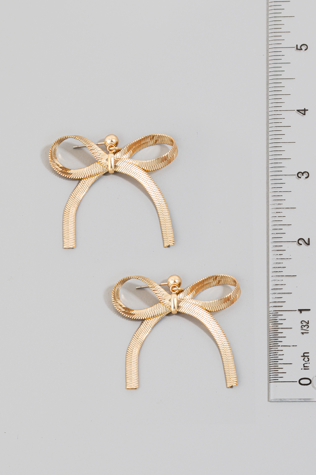 Flat Chain Ribbon Bow Dangle Stud Earrings