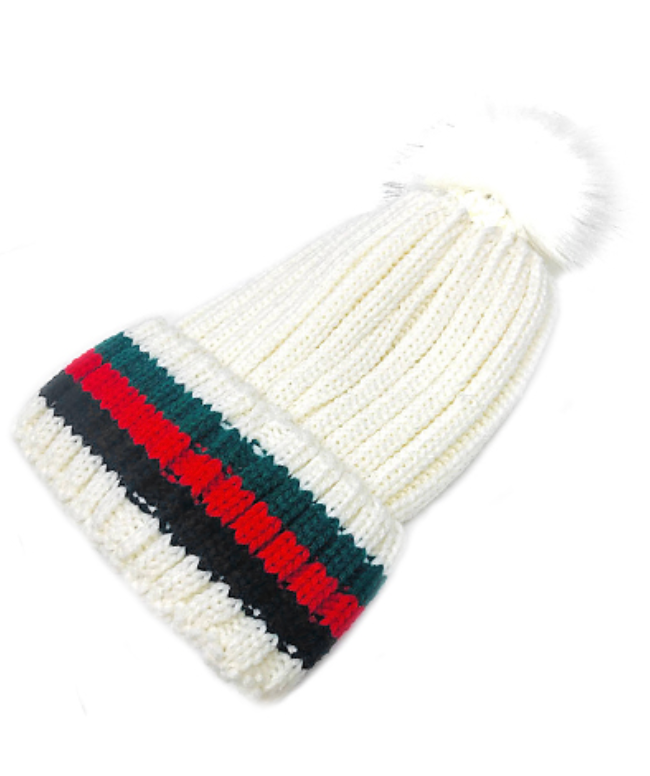 Red and Green Striped Beanie