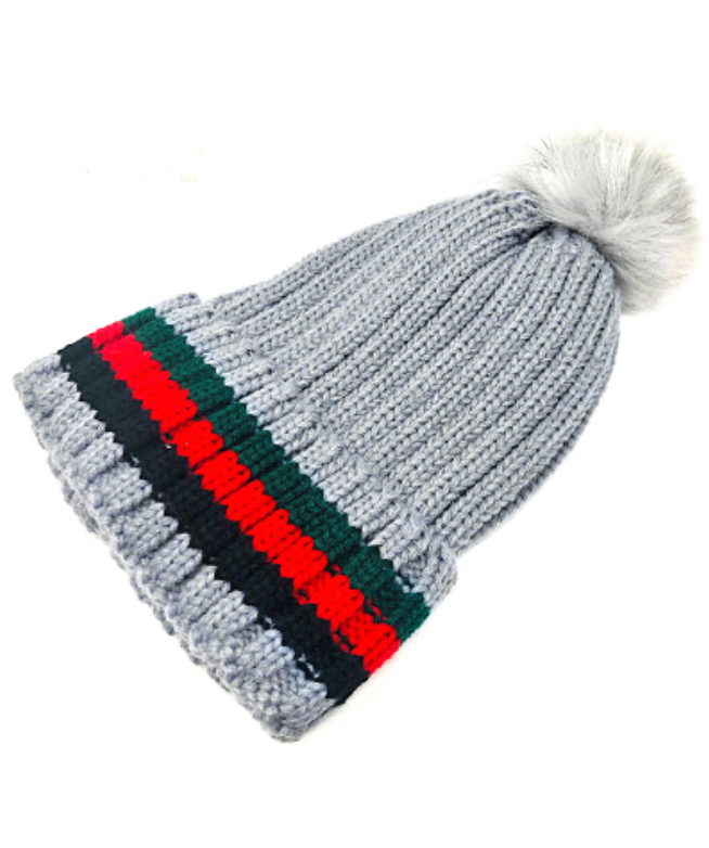 Red and Green Striped Beanie