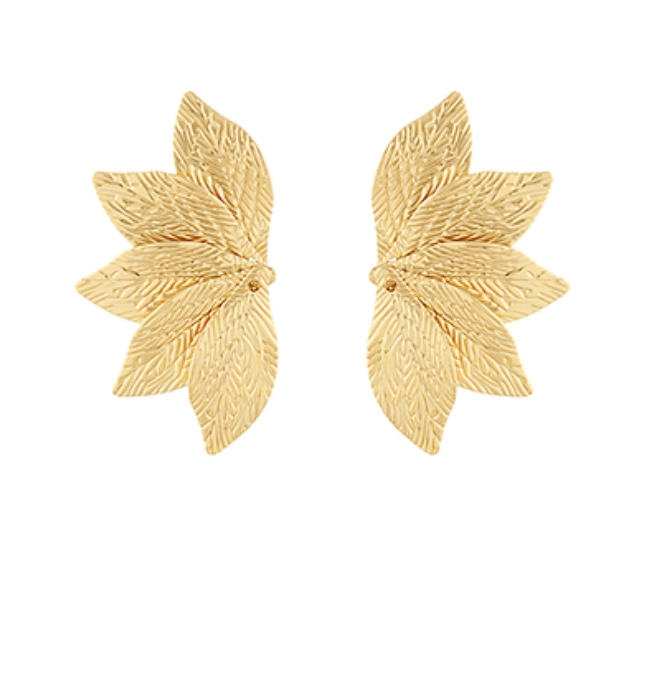 Gold Textured Half Flower Earrings