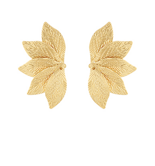 Gold Textured Half Flower Earrings