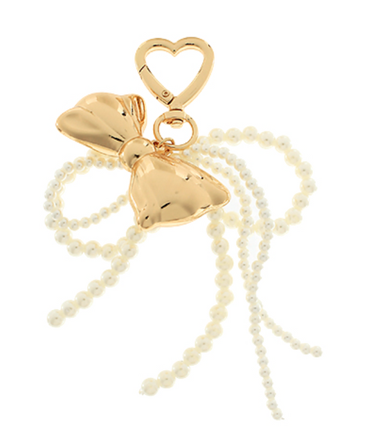 Pearl & Metal Bow Bag Charm