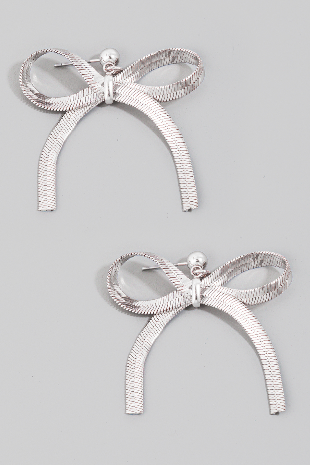 Flat Chain Ribbon Bow Dangle Stud Earrings