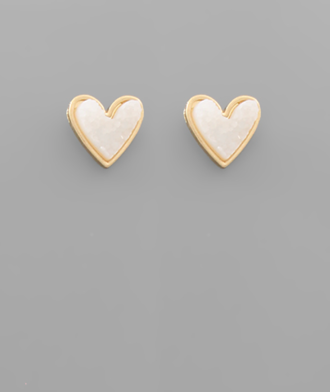 Druzy Heart Stud Earrings