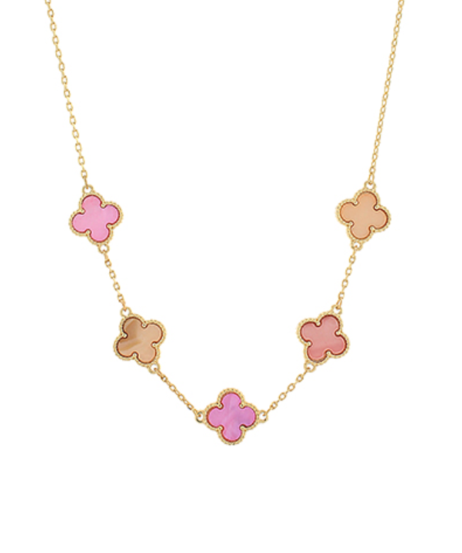 Colored Shell Clover Station Necklace