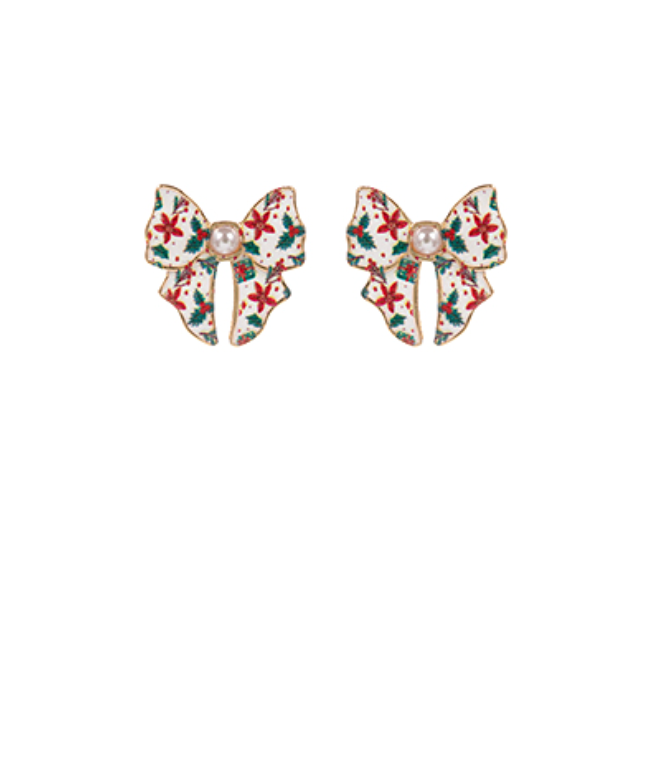 Enamel Bow Christmas Pattern Earrings