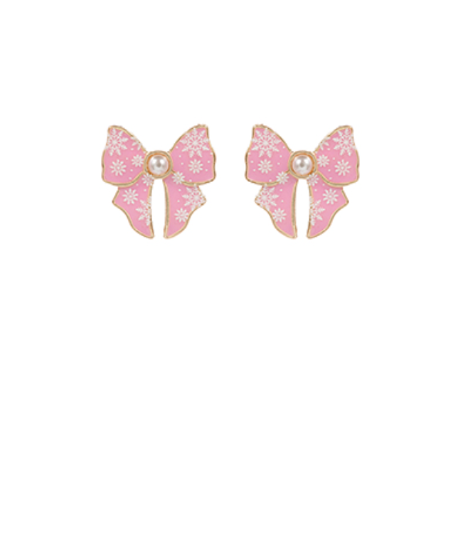 Enamel Bow Christmas Pattern Earrings
