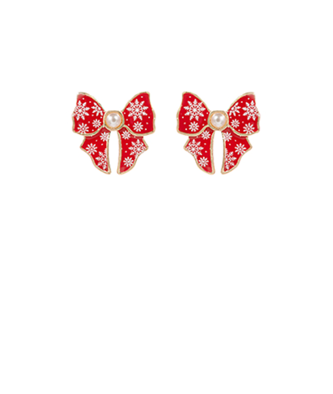 Enamel Bow Christmas Pattern Earrings