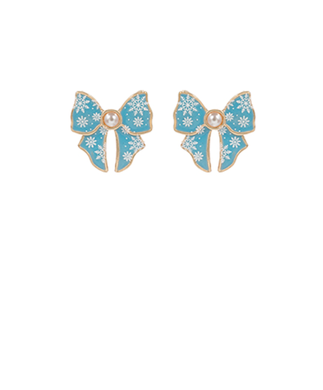 Enamel Bow Christmas Pattern Earrings
