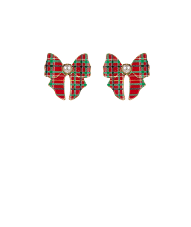 Enamel Bow Christmas Pattern Earrings