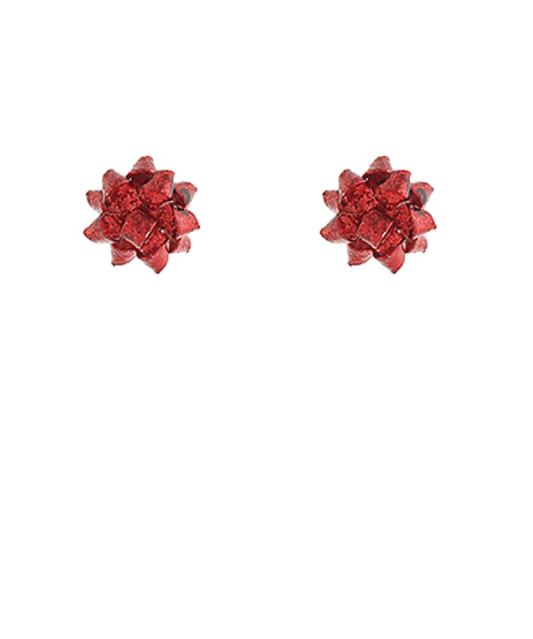 Christmas Glitter Gift Bow Earrings - Small