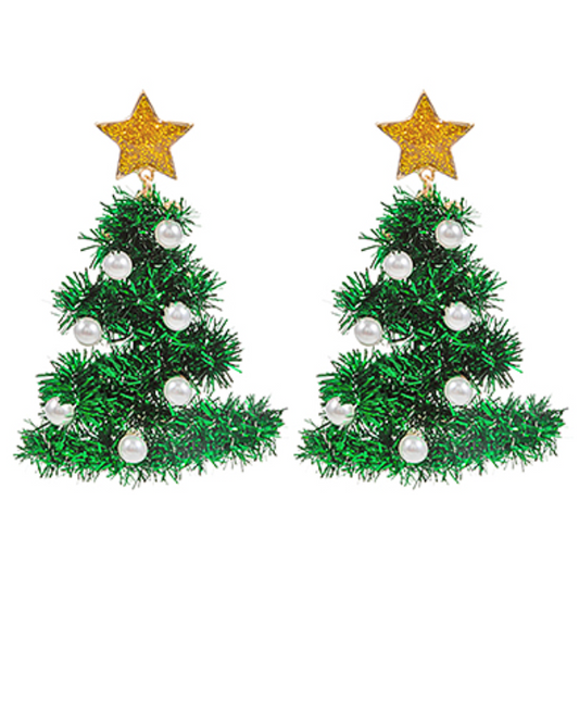 Metallic Thread Christmas Tree Earrings