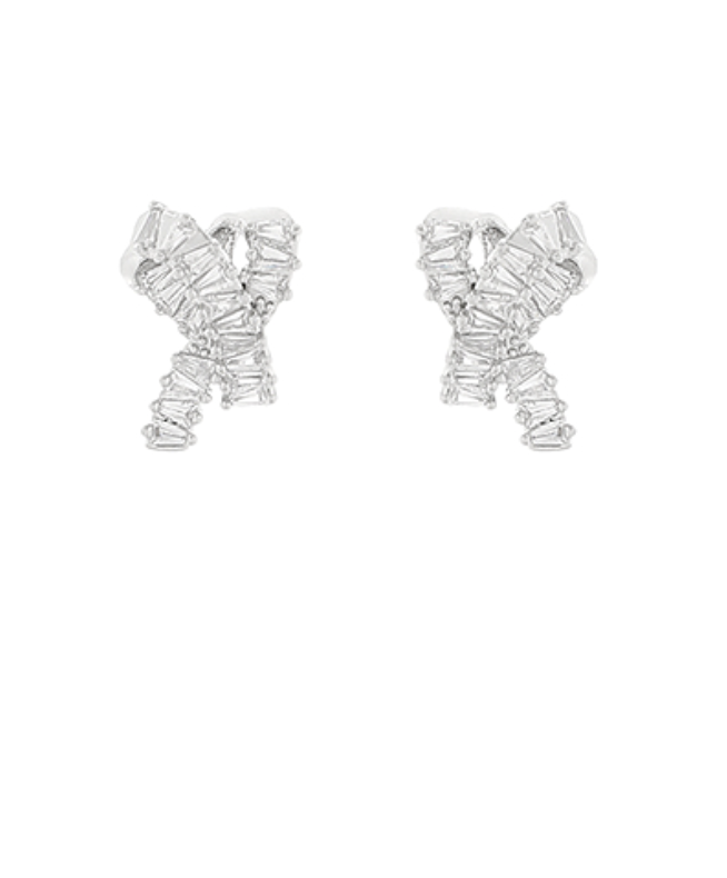 Pavé Cubic Zirconia Baquette Bow Knot Earrings