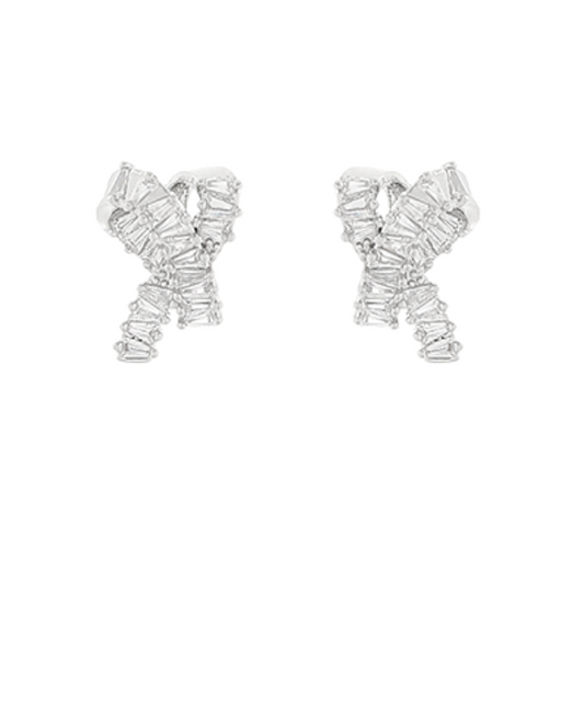 Pavé Cubic Zirconia Baquette Bow Knot Earrings