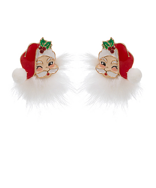Santa Claus & Faux Fur Enamel Earrings
