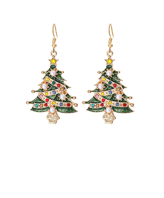 Pave Christmas Enamel Drop Earrings
