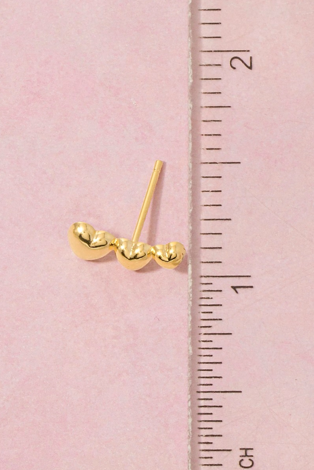 Gold Dipped Triple Heart Bar Stud Earrings